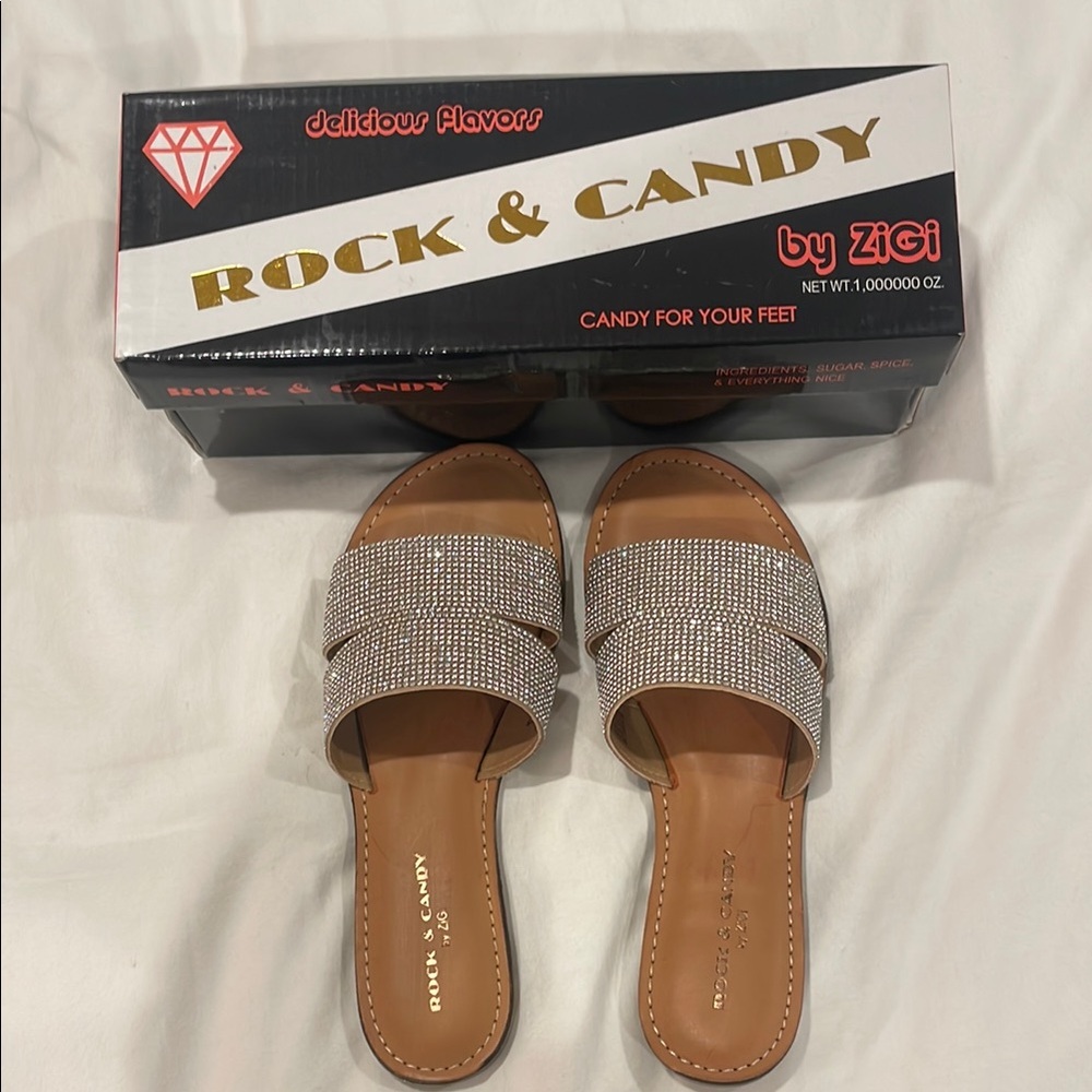 Rock & Candy Tan Sandals Perforated Slide